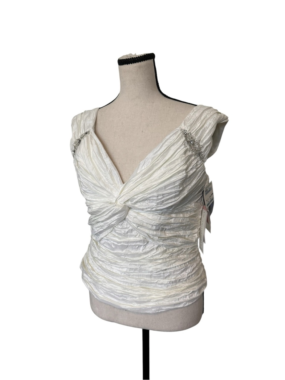 White Twisted V-Neck Ruched Women's Top